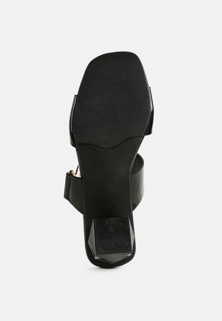 women hookup geometric cut block heel slides#color_black