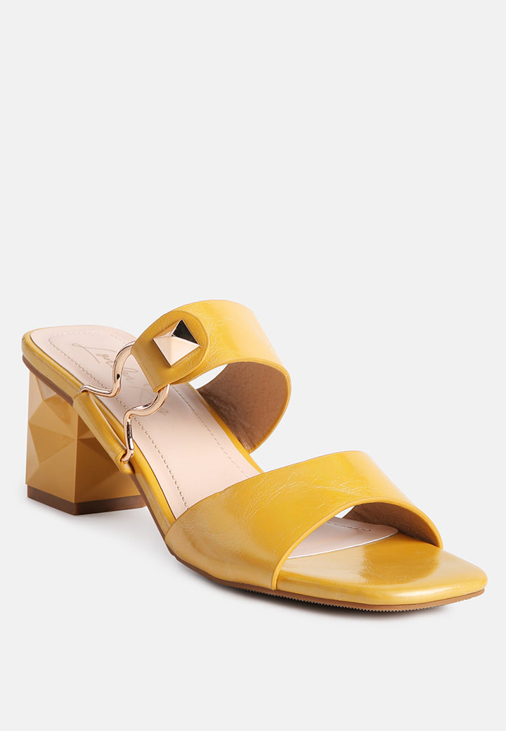 women hookup geometric cut block heel slides#color_yellow