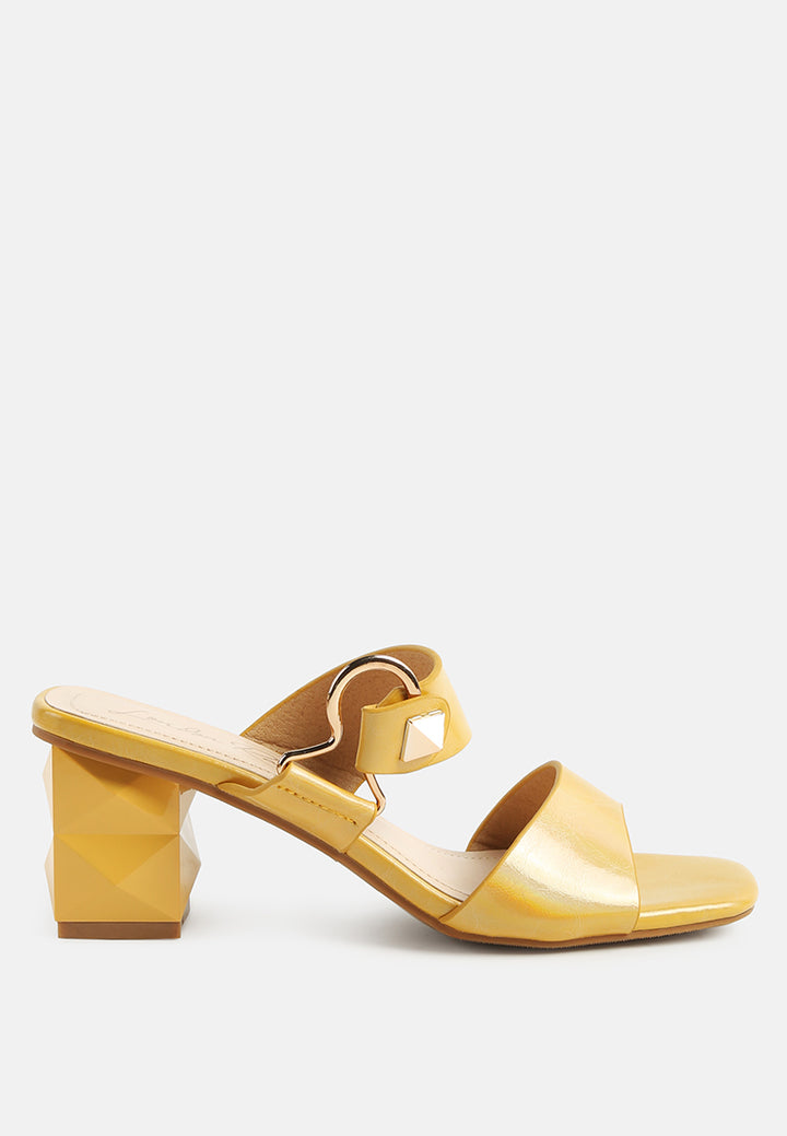 women hookup geometric cut block heel slides#color_yellow
