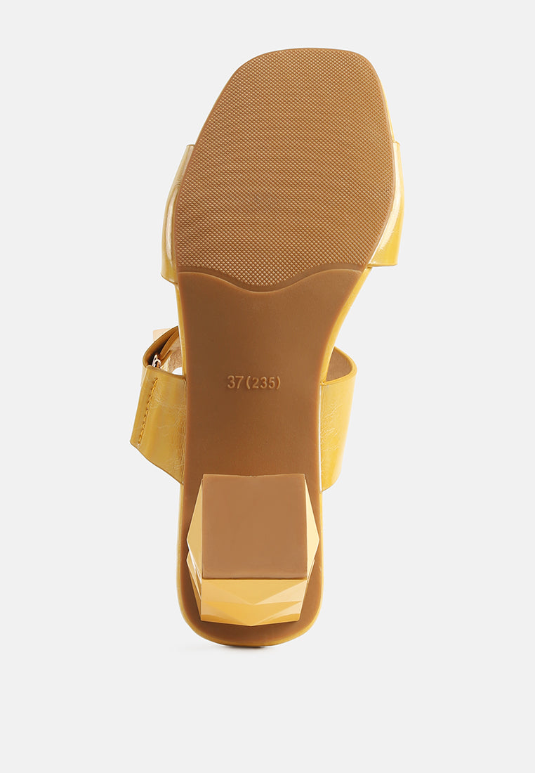 women hookup geometric cut block heel slides#color_yellow