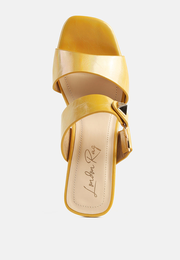 women hookup geometric cut block heel slides#color_yellow