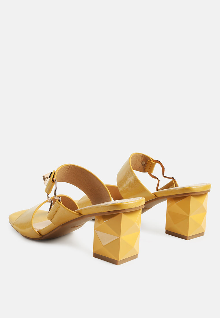 women hookup geometric cut block heel slides#color_yellow