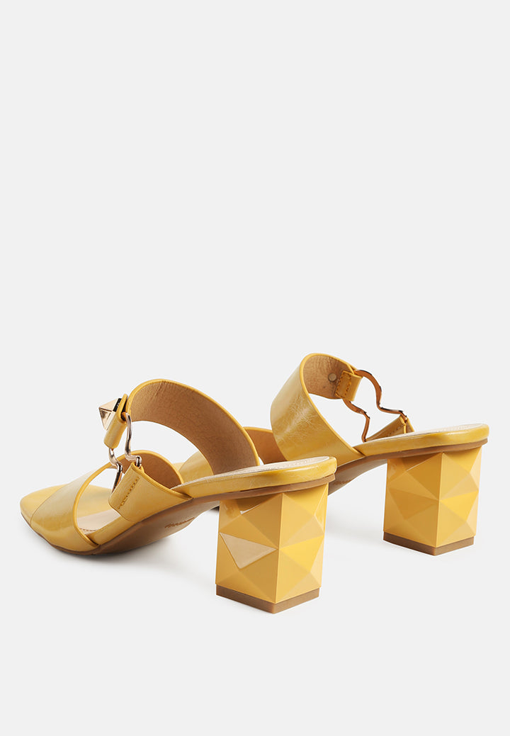 women hookup geometric cut block heel slides#color_yellow