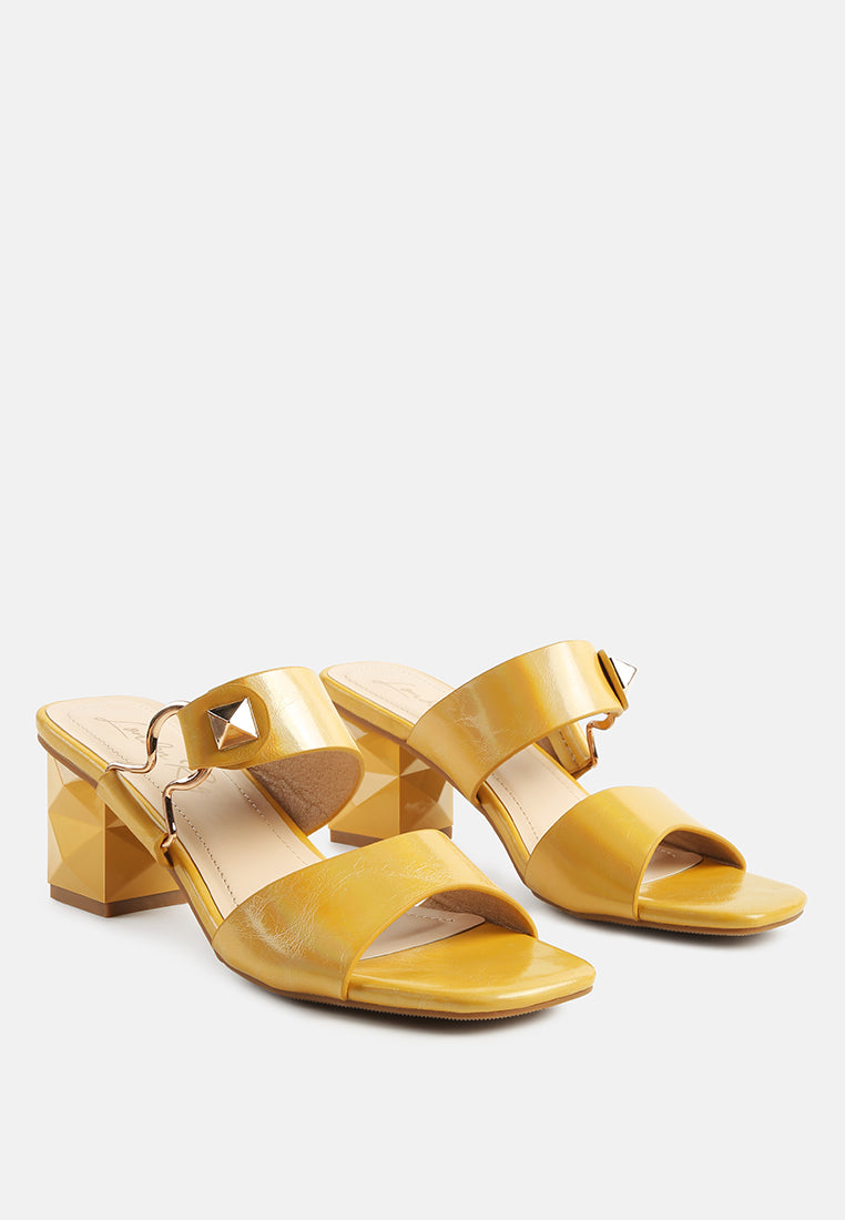 women hookup geometric cut block heel slides#color_yellow