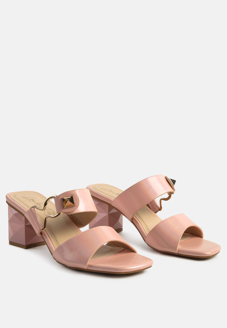 women hookup geometric cut block heel slides#color_pink
