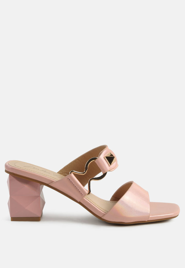 women hookup geometric cut block heel slides#color_pink