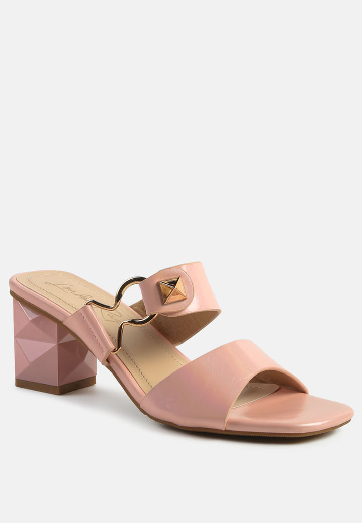 women hookup geometric cut block heel slides#color_pink