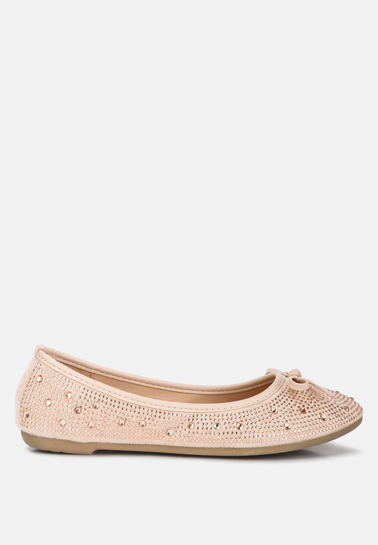 women hosana rhinestones and stud embellished ballet flats#color_beige