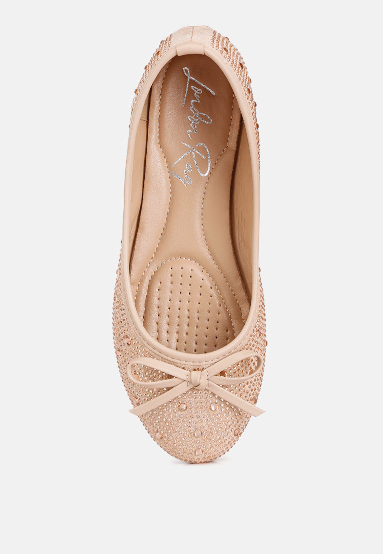women hosana rhinestones and stud embellished ballet flats#color_beige