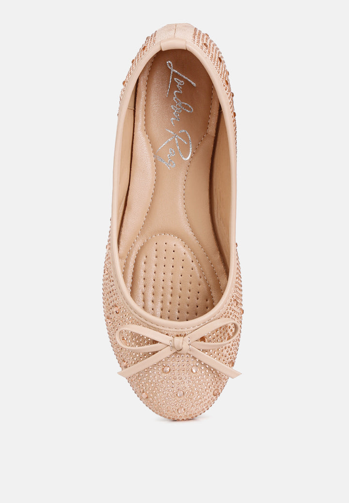 women hosana rhinestones and stud embellished ballet flats#color_beige