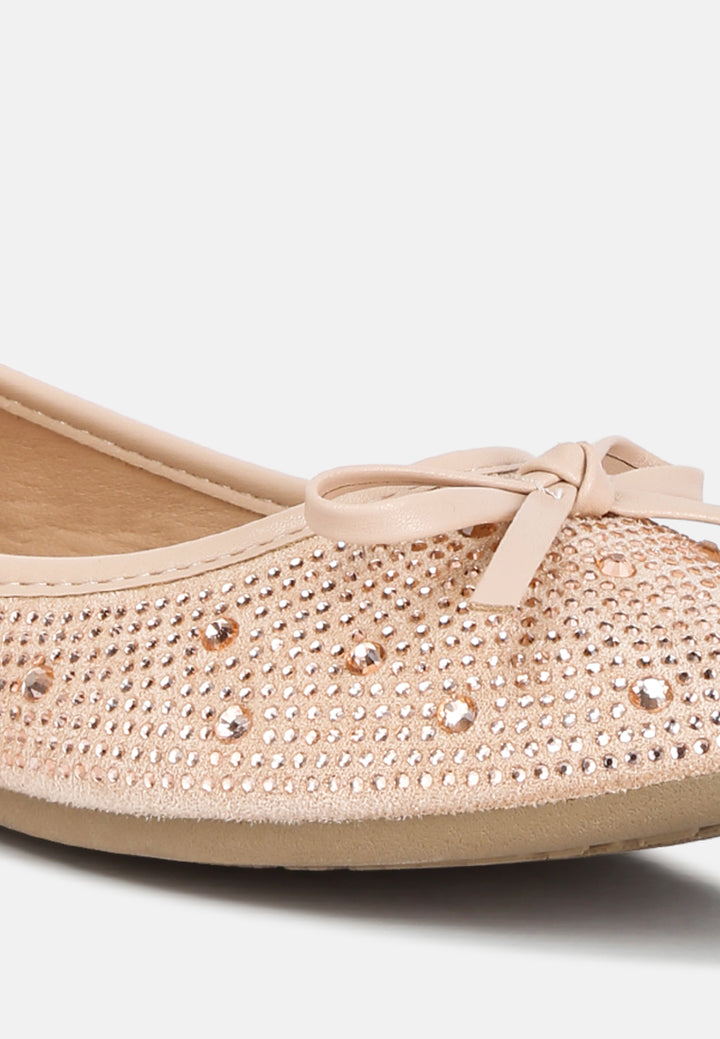 women hosana rhinestones and stud embellished ballet flats#color_beige