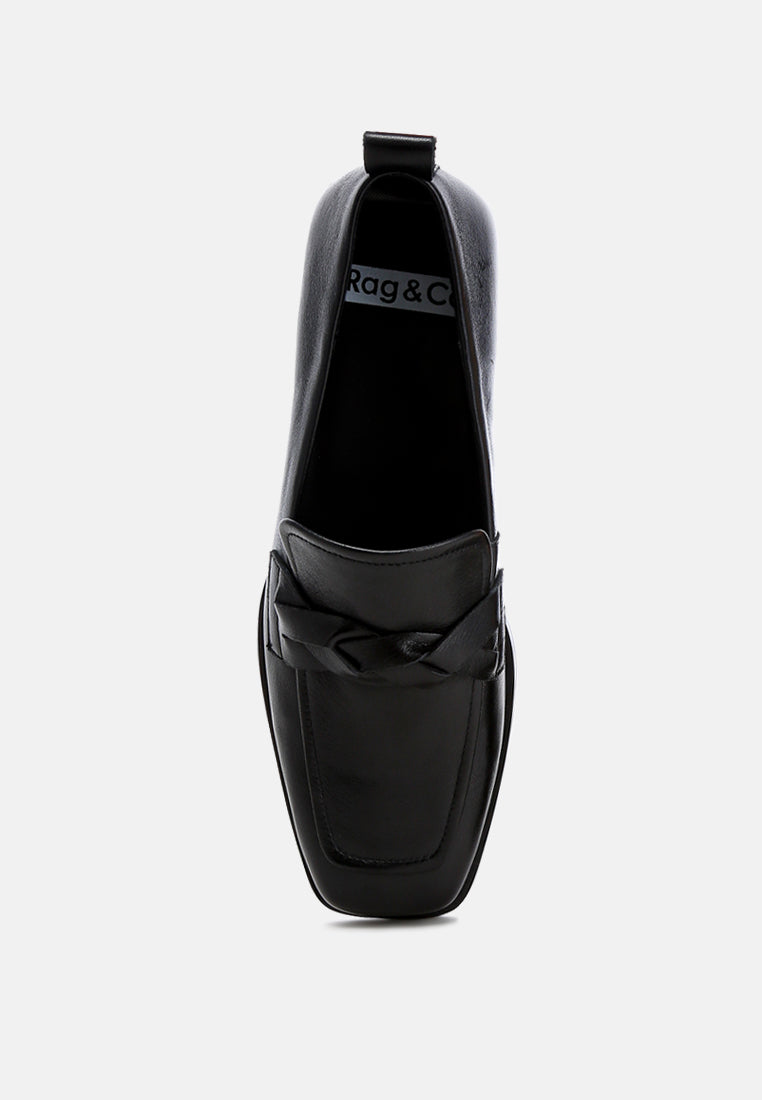 women genuine leather braided loafers#color_black