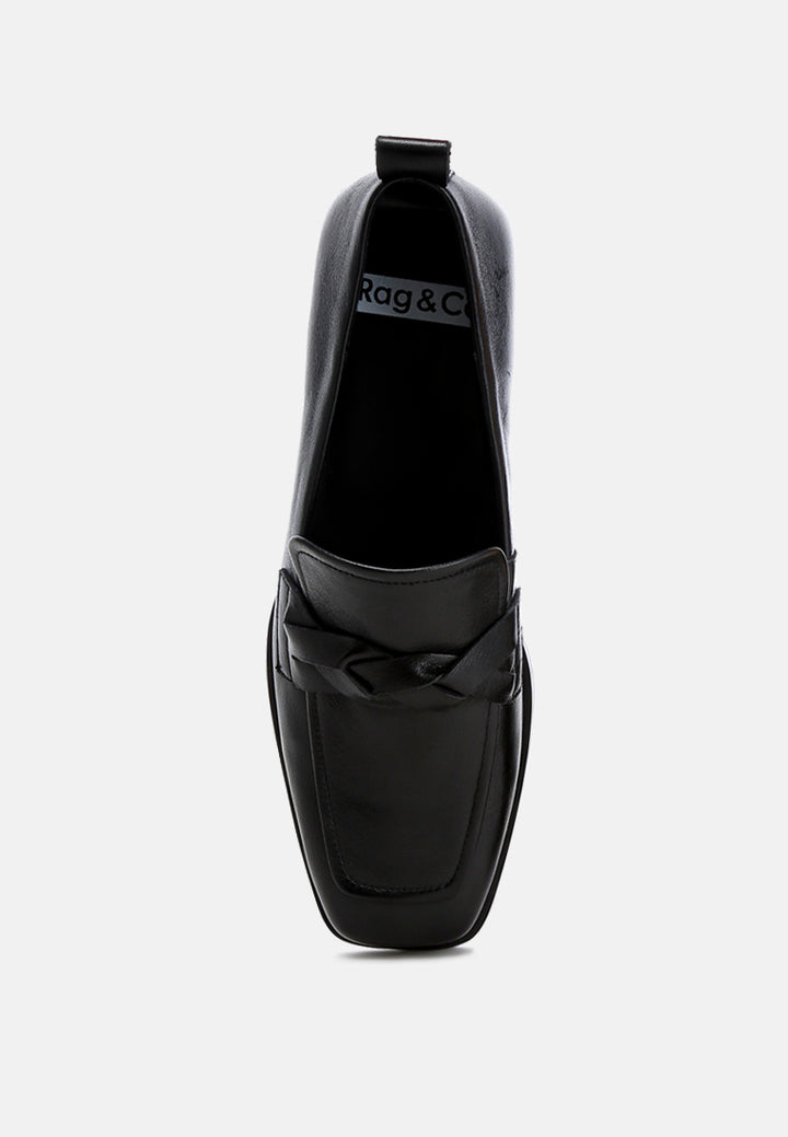 women genuine leather braided loafers#color_black