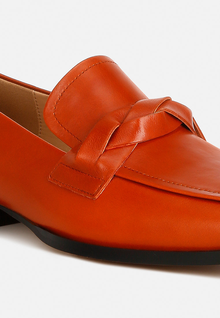 women genuine leather braided loafers#color_cognac