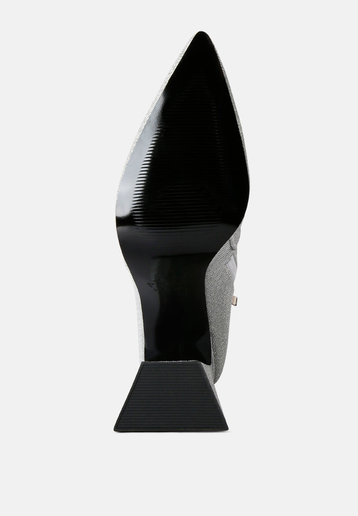 women hustlers shimmer block heeled ankle boots#color_silver