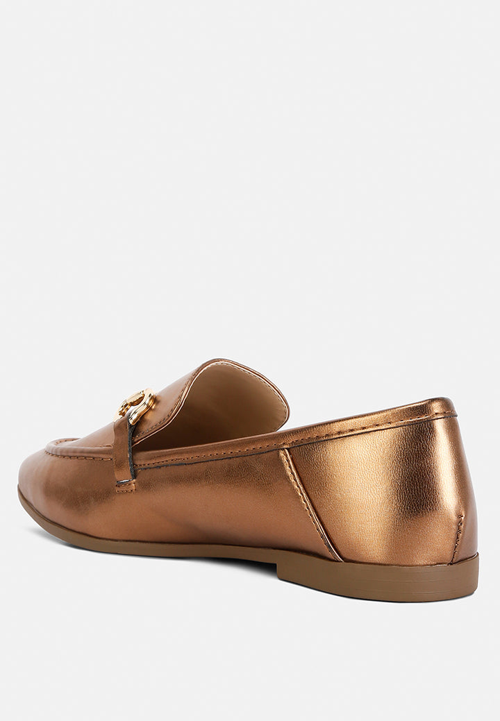 women ichiro metallic pu horsebit detail loafers#color_bronze