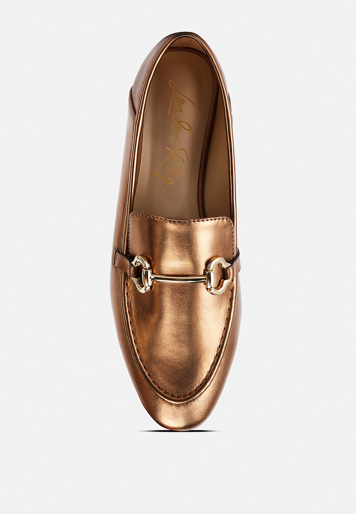 women ichiro metallic pu horsebit detail loafers#color_bronze