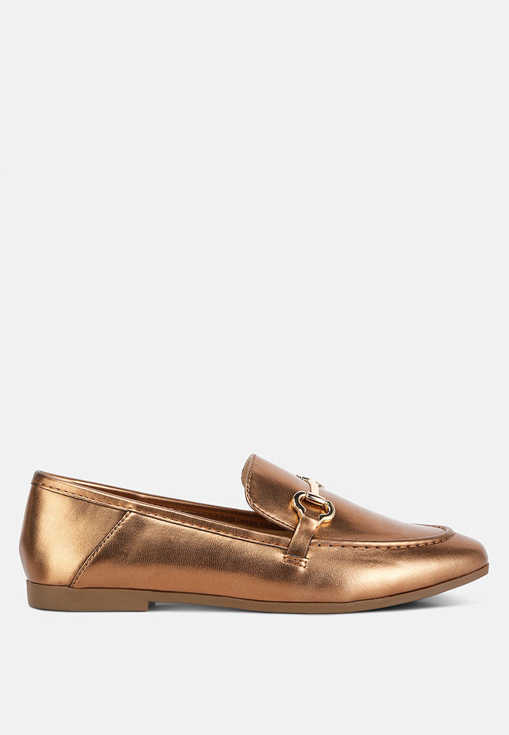 women ichiro metallic pu horsebit detail loafers#color_bronze