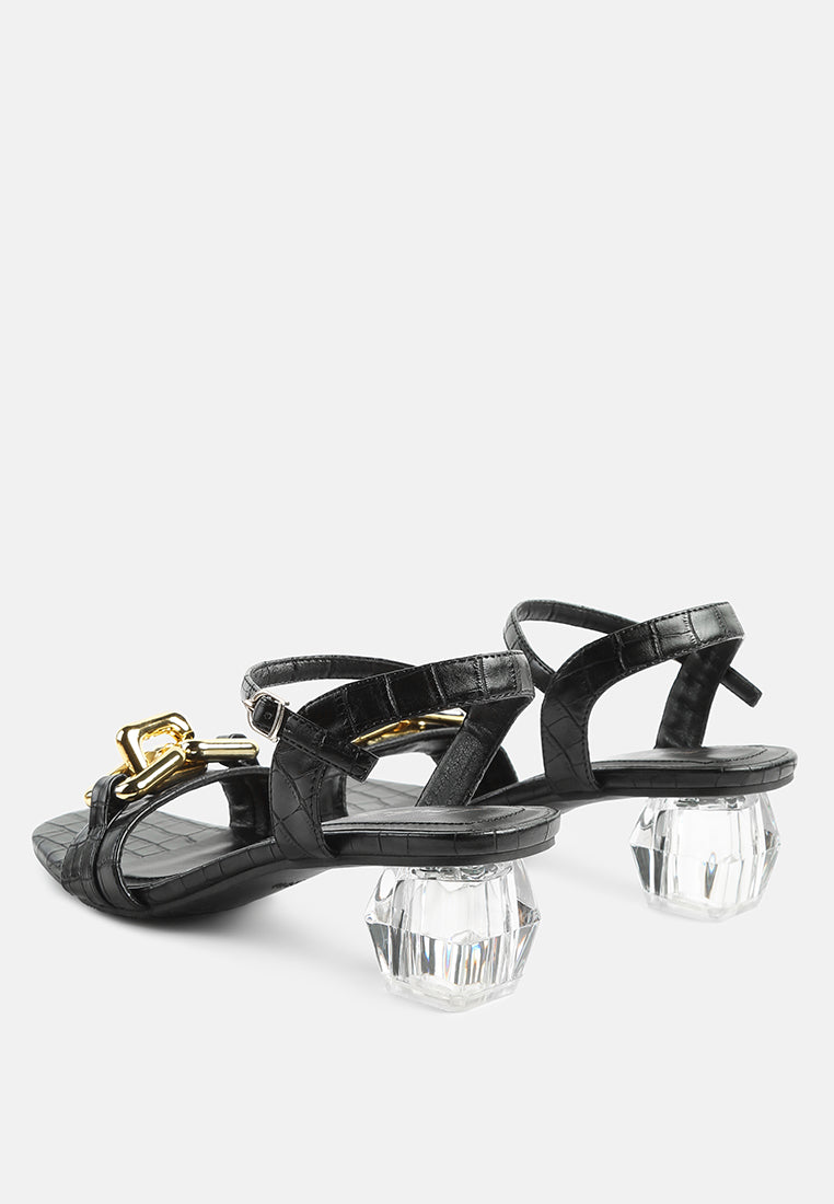 women clear low heel chain sandal#color_black