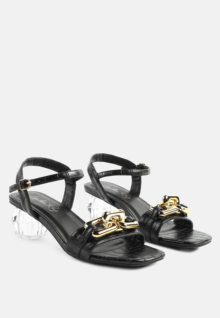 women clear low heel chain sandal#color_black