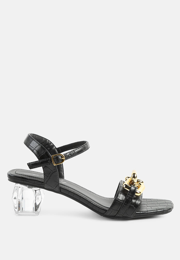 women clear low heel chain sandal#color_black