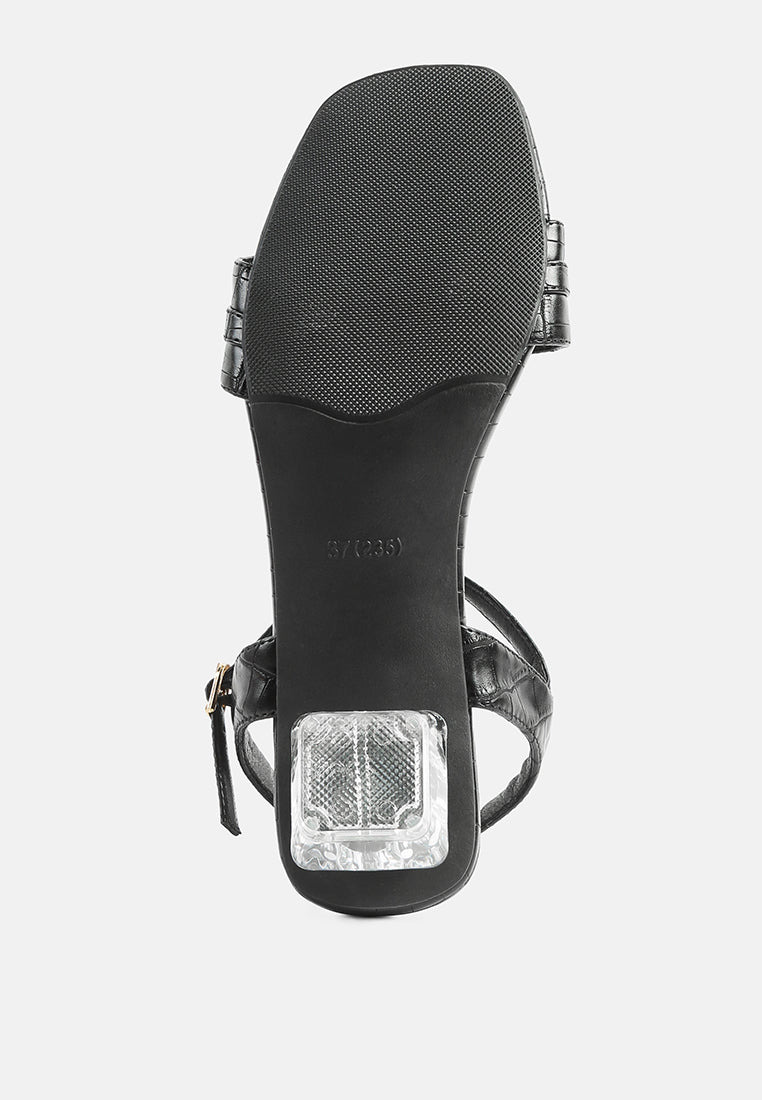 women clear low heel chain sandal#color_black