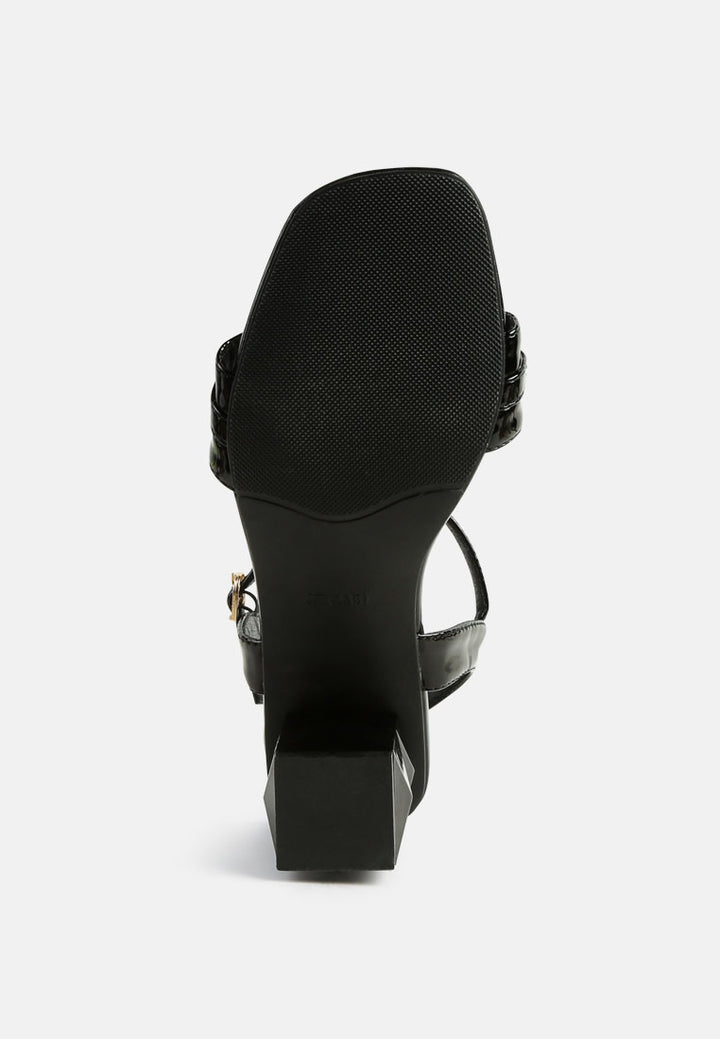 women geometric cut diamante chain sandal#color_black