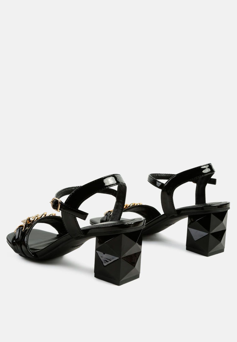 women geometric cut diamante chain sandal#color_black