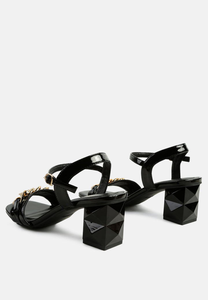 women geometric cut diamante chain sandal#color_black