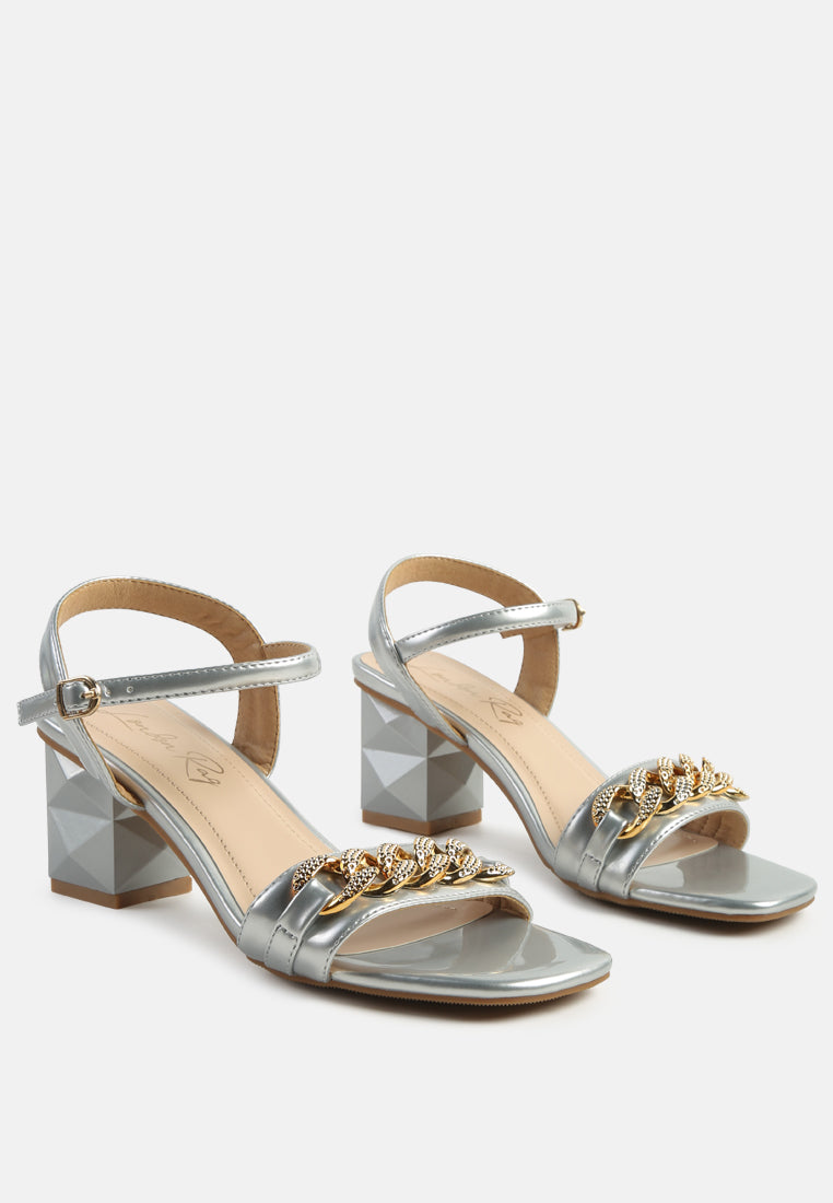 women geometric cut diamante chain sandal#color_silver