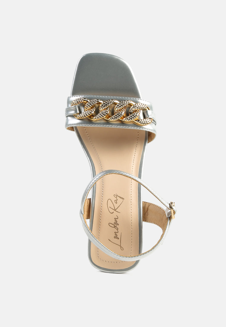 women geometric cut diamante chain sandal#color_silver