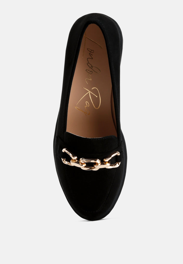 Women Micro Suede Metal Chain Link Loafers