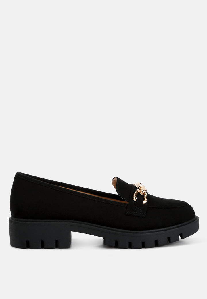 Women Micro Suede Metal Chain Link Loafers