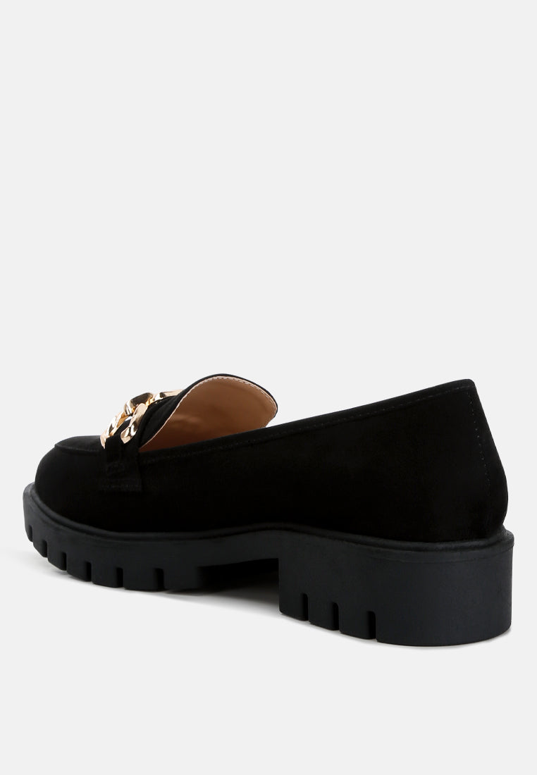 Women Micro Suede Metal Chain Link Loafers