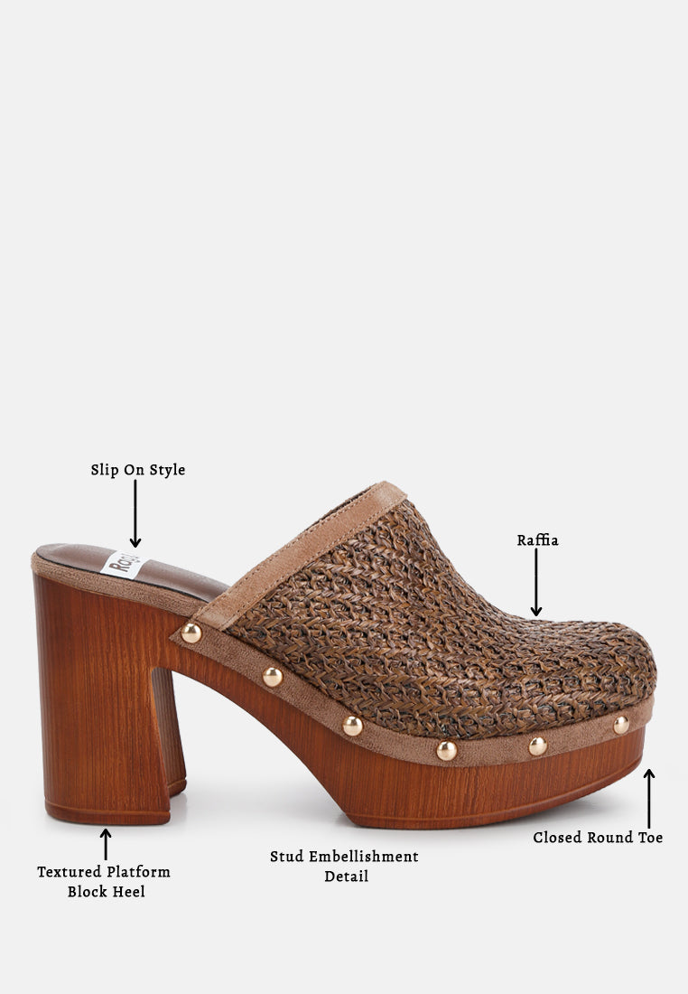 women raffia platform clogs#color_brown
