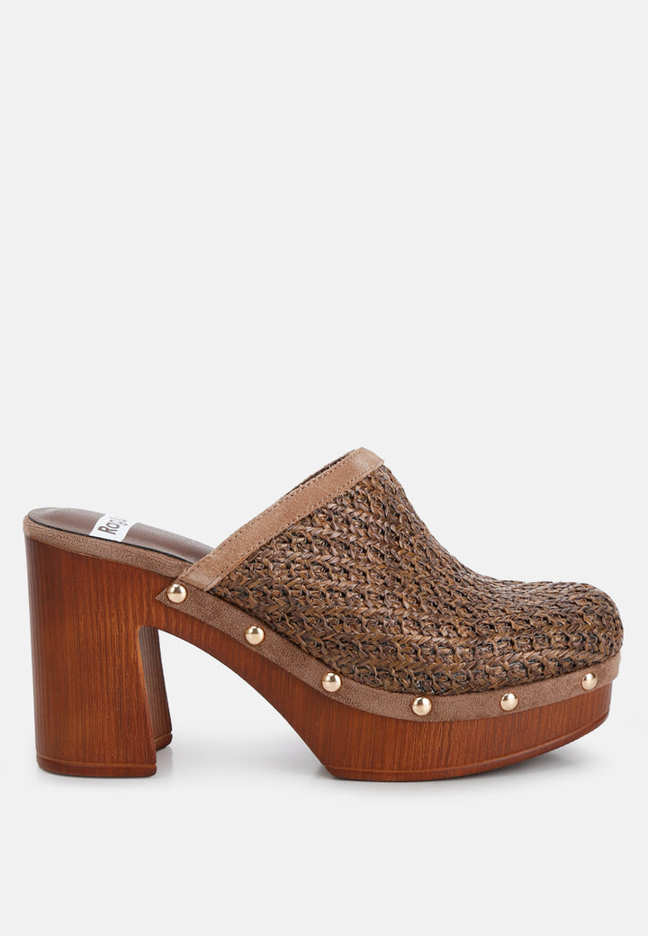 women raffia platform clogs#color_brown