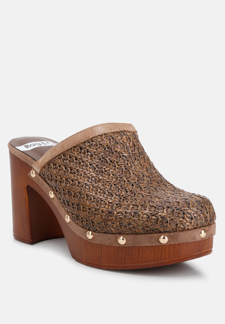 women raffia platform clogs#color_brown