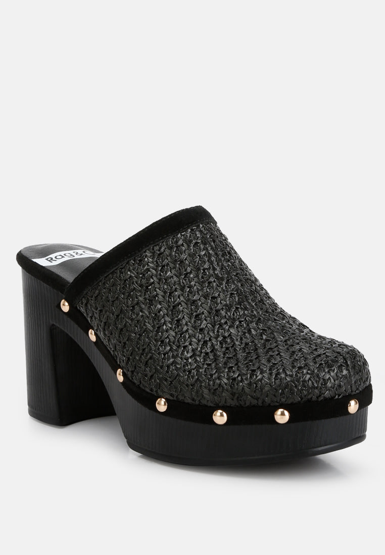 women raffia platform clogs#color_black
