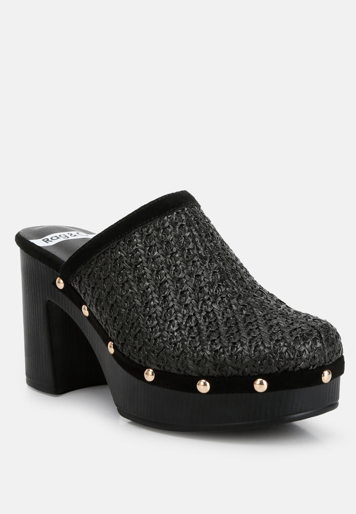 women raffia platform clogs#color_black