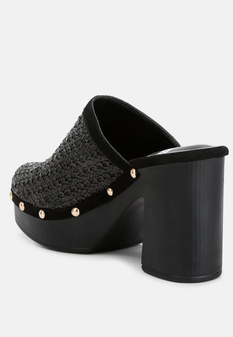 women raffia platform clogs#color_black