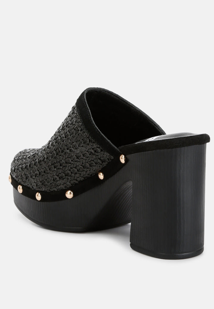 women raffia platform clogs#color_black