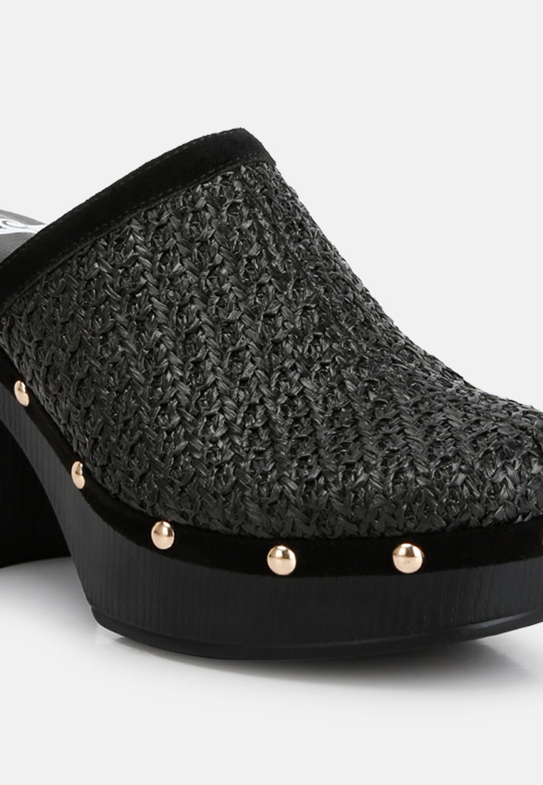 women raffia platform clogs#color_black