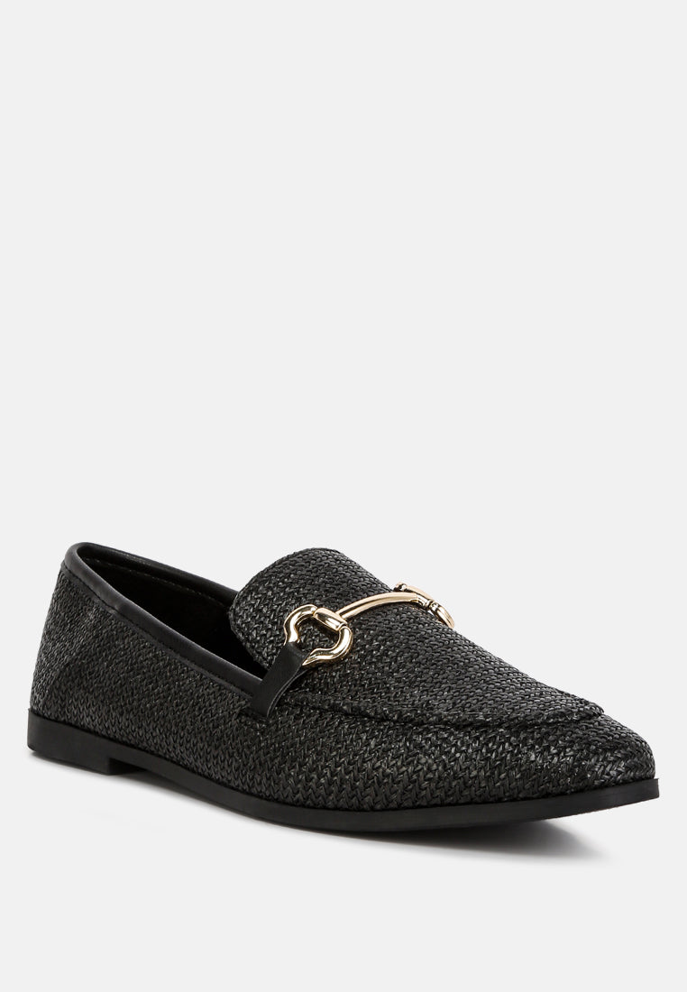 women horsebit detail flat loafers#color_black