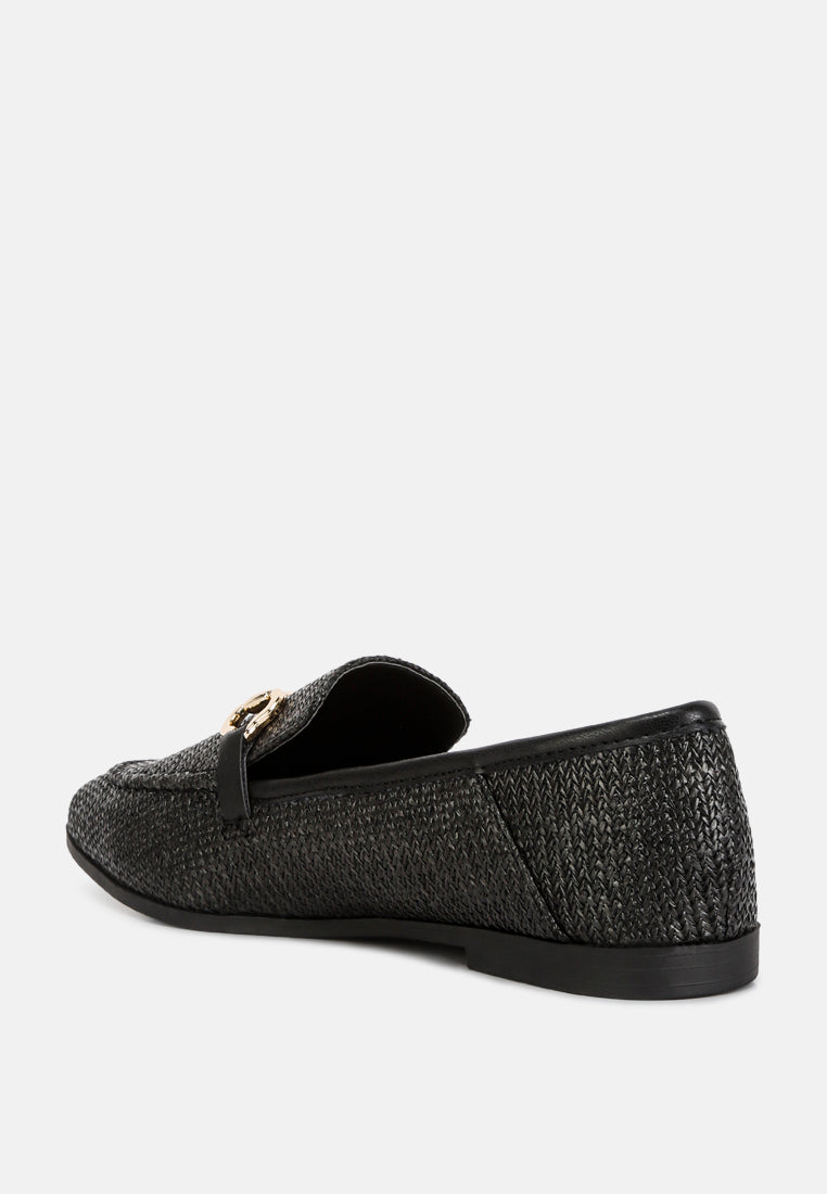 women horsebit detail flat loafers#color_black