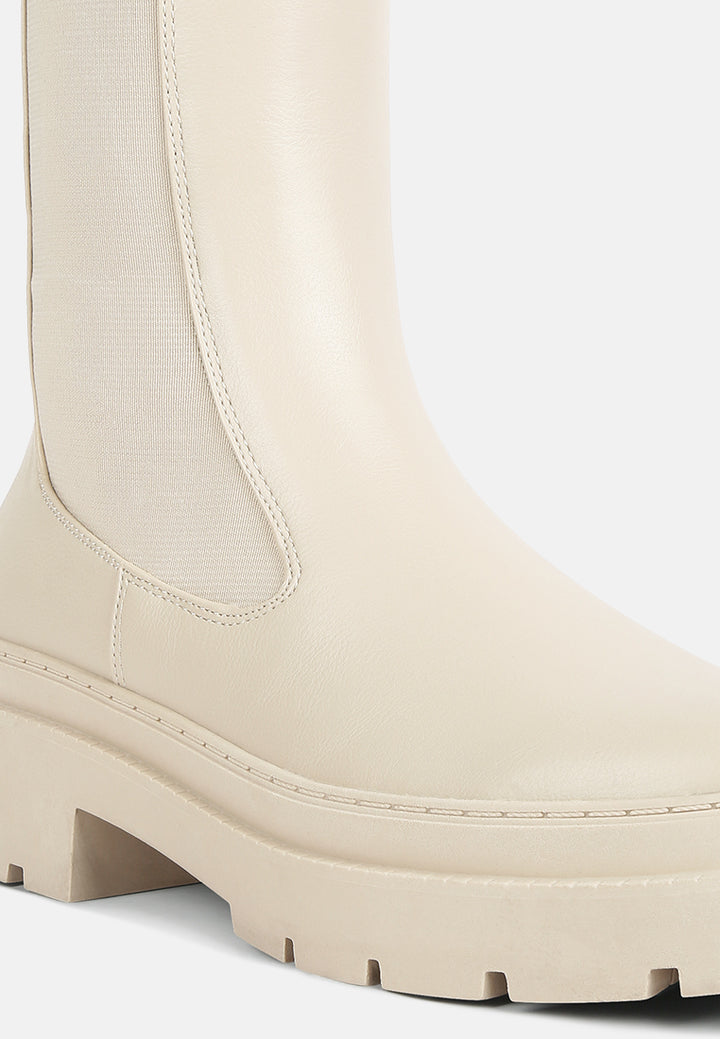 women elasticated gussets lug sole boots#color_beige