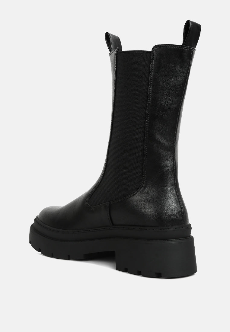 women elasticated gussets lug sole boots#color_black