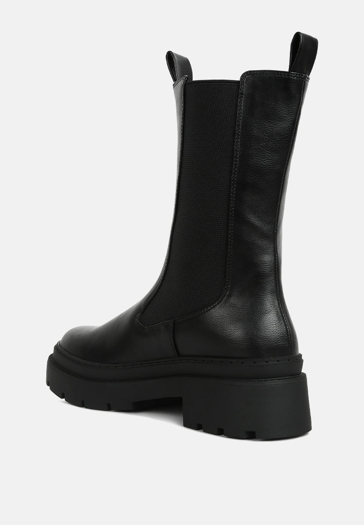 women elasticated gussets lug sole boots#color_black