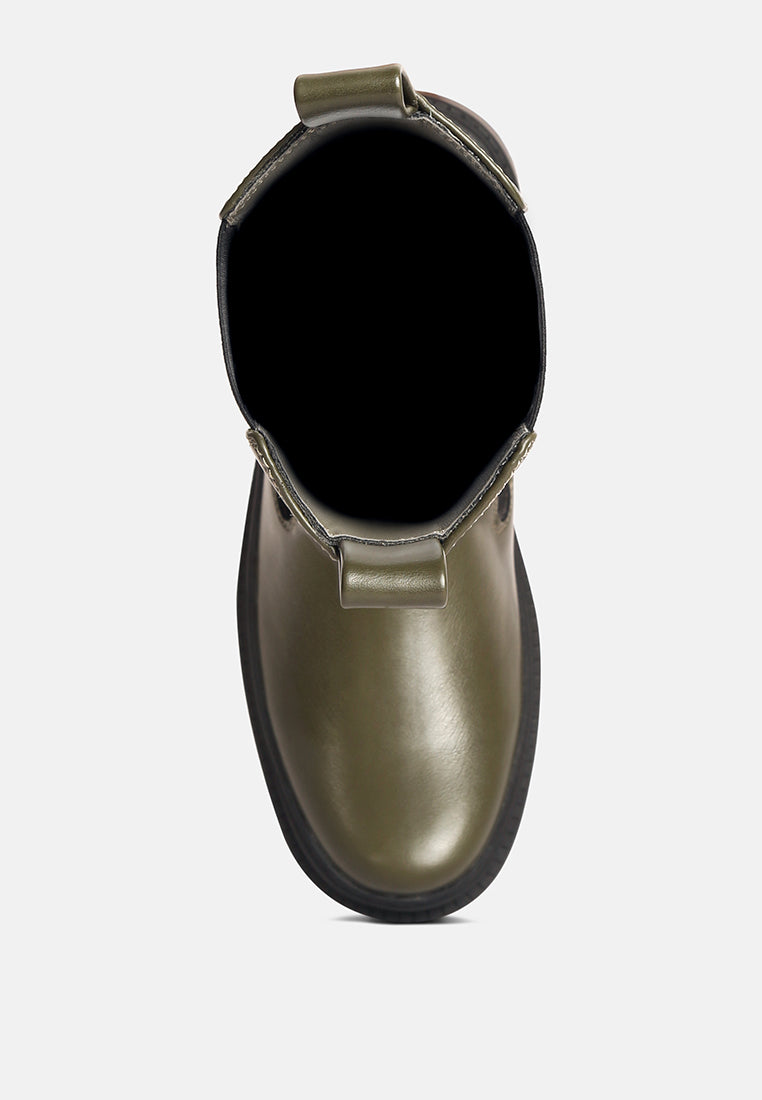 women elasticated gussets lug sole boots#color_olive