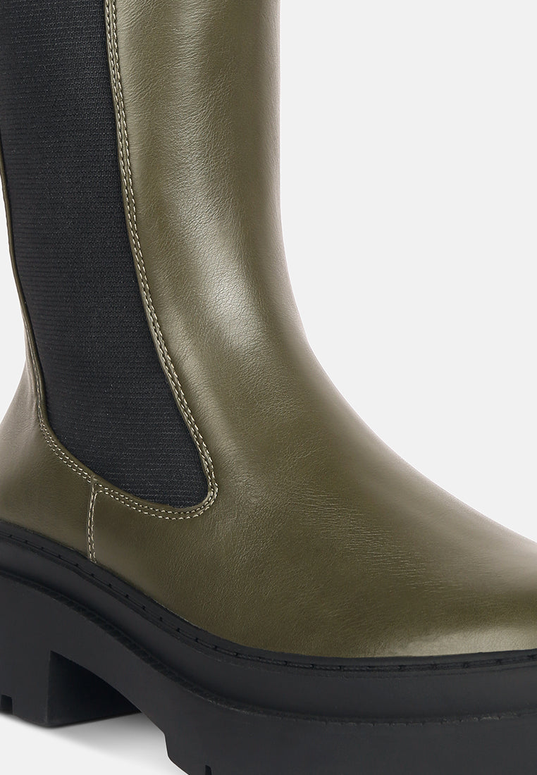 women elasticated gussets lug sole boots#color_olive
