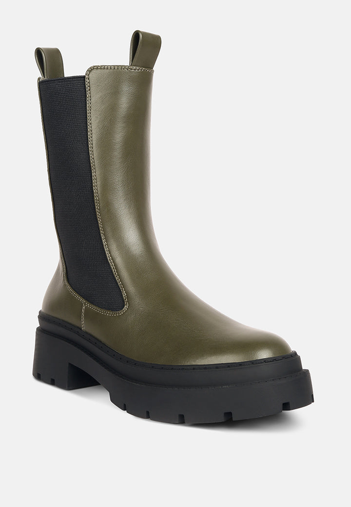 women elasticated gussets lug sole boots#color_olive